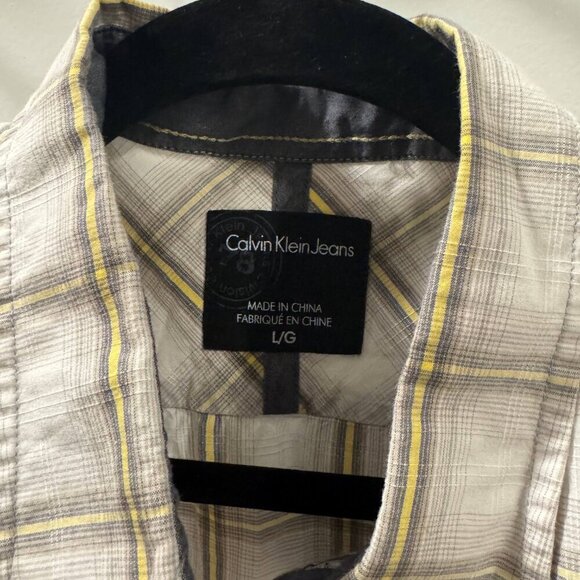 Calvin Klein Jeans Shirt Mens Size Large White Check Collared Button Down - Picture 4 of 5